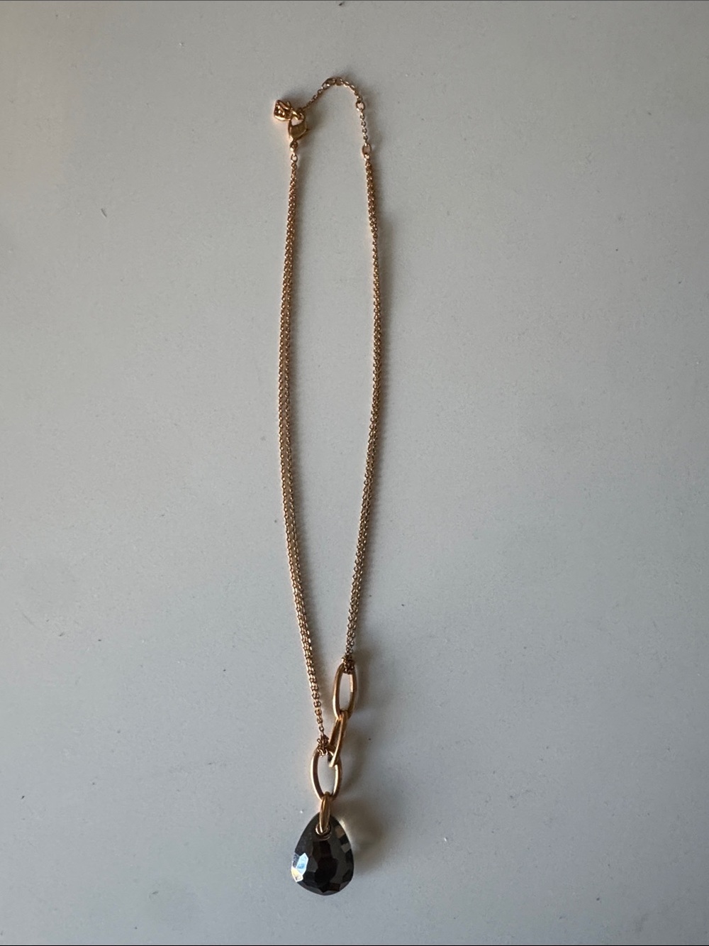 Swarovski Rose Gold Necklace with Black Teardrop Crystal